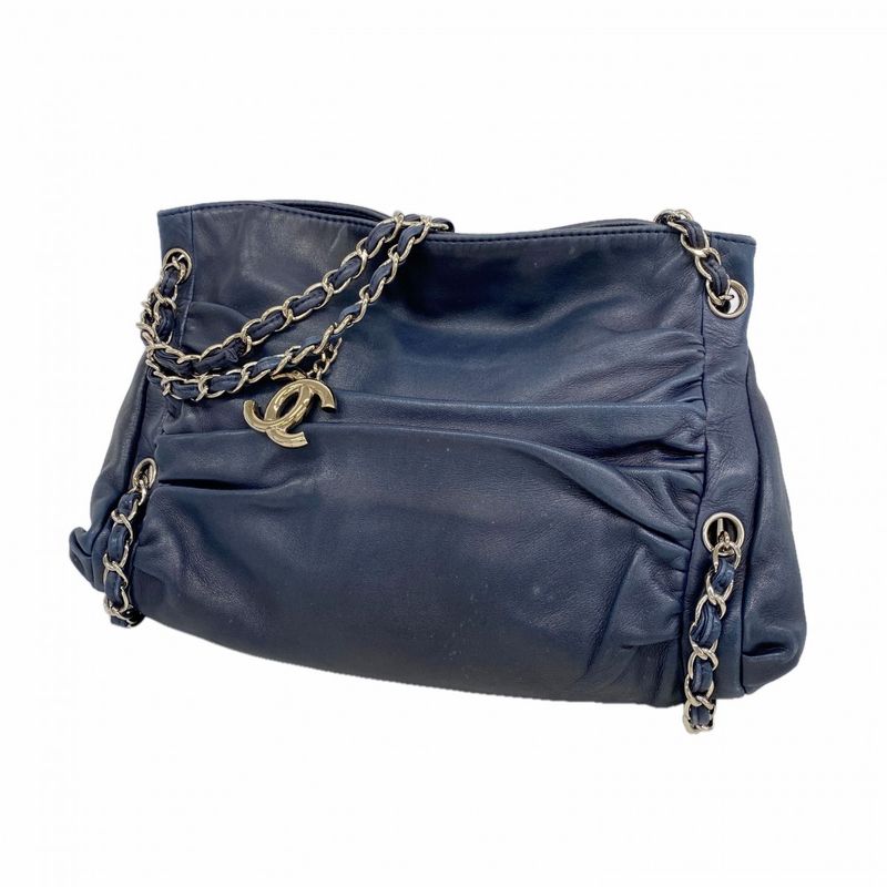 Chanel Chain Lambskin Navy Silver