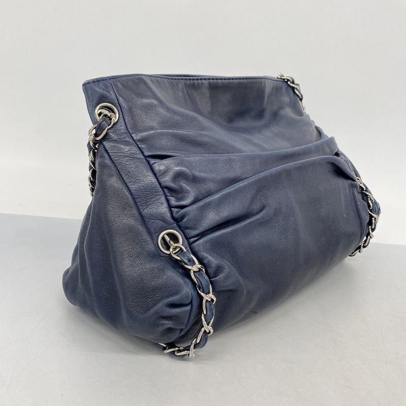 Chanel Chain Lambskin Navy Silver