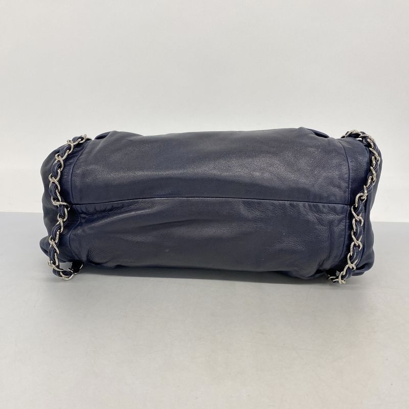 Chanel Chain Lambskin Navy Silver