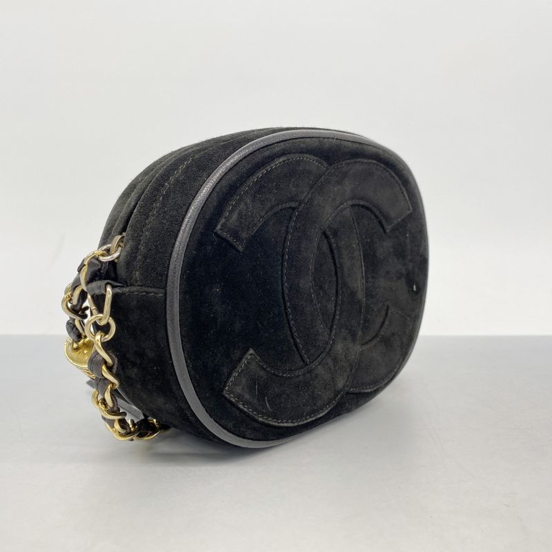 Chanel Shoulder Bag Suede Black Gold