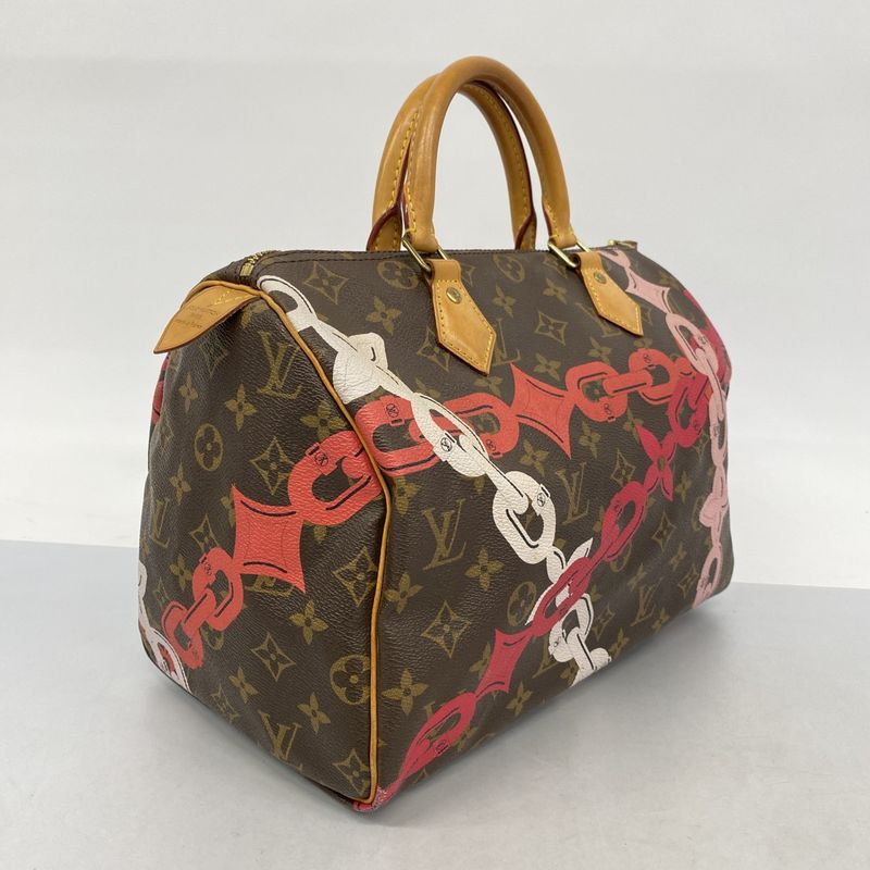 Louis Vuitton Handbag Monogram Chain Print Speedy 30 Brown Pin Cles