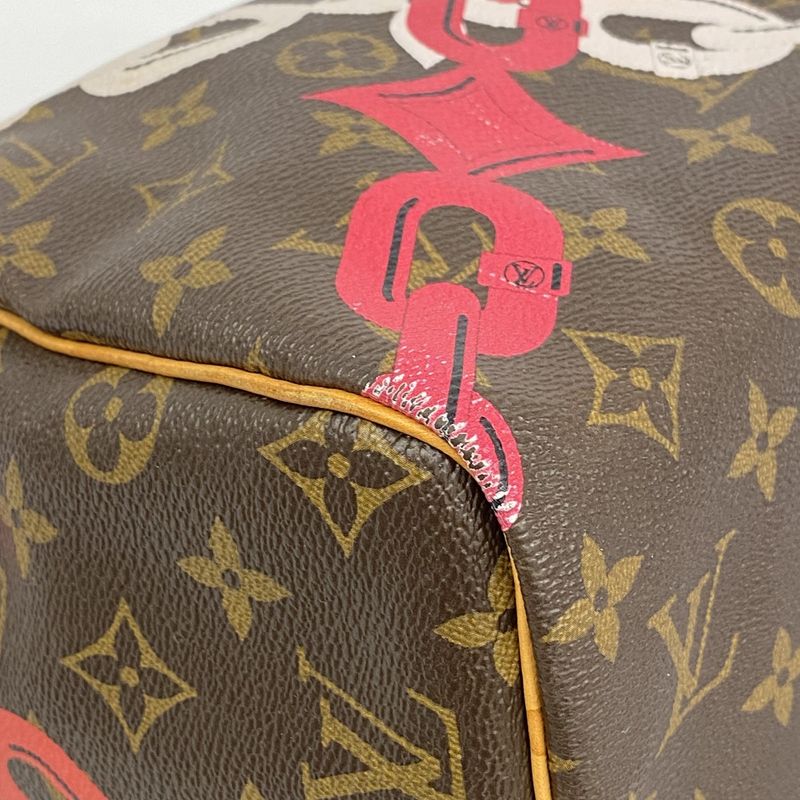 Louis Vuitton Handbag Monogram Chain Print Speedy 30 Brown Pin Cles