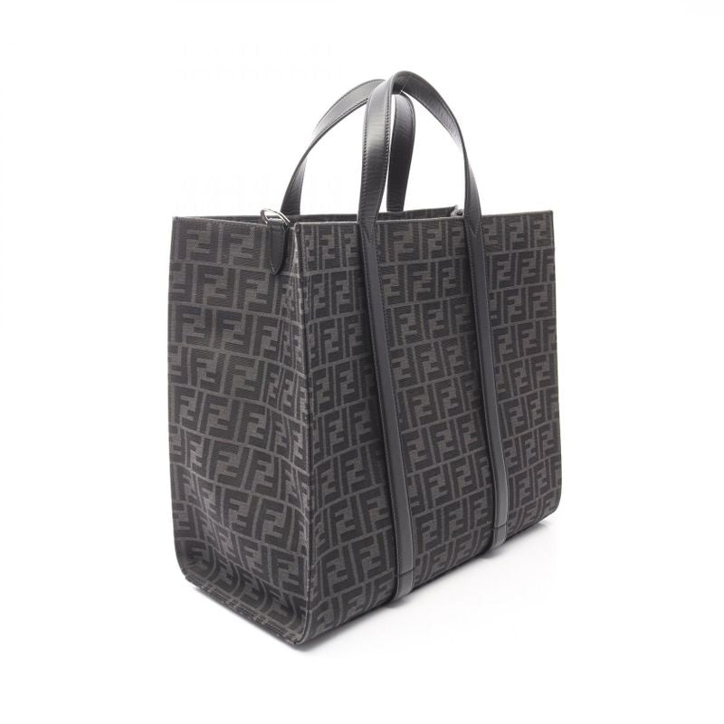 Fendi Tote FF Jacquard Black Gray Canvas Leather