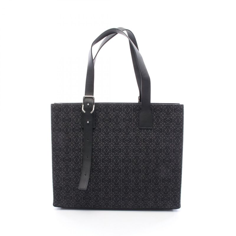 Loewe Tote Buckle Horizontal Anagram Black Canvas Leather