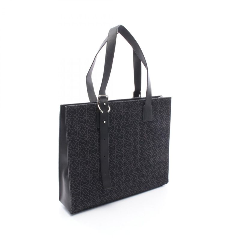 Loewe Tote Buckle Horizontal Anagram Black Canvas Leather