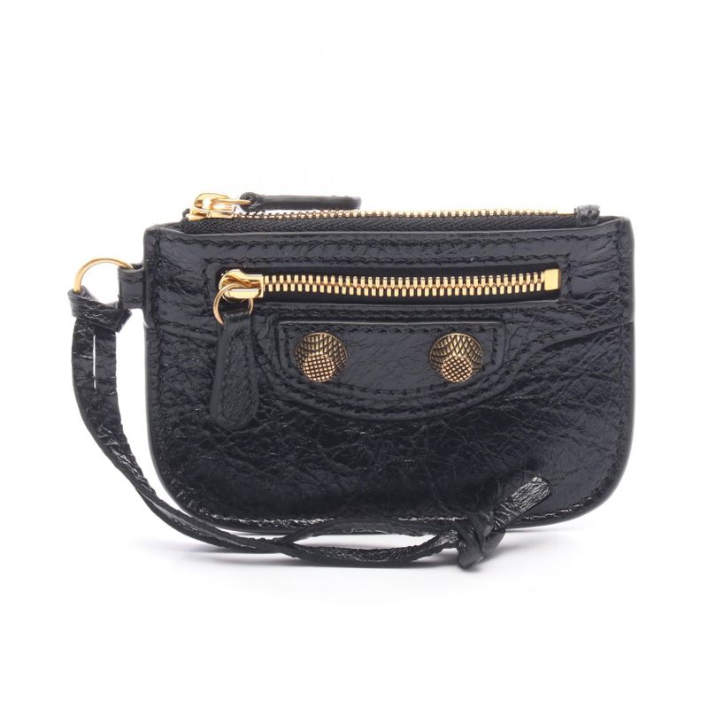 Balenciaga Coin Case Cagole Black Leather