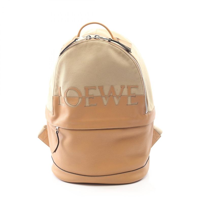 Loewe Backpack Round Beige Canvas Leather