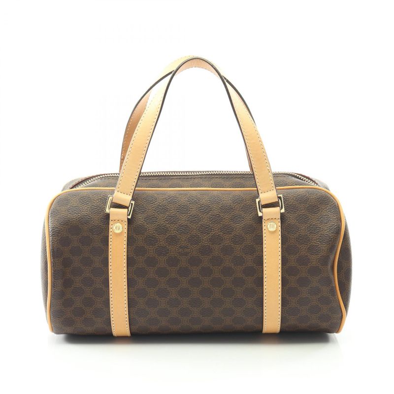 Celine Handbag Macadam Dark Brown Natural Canvas Leather