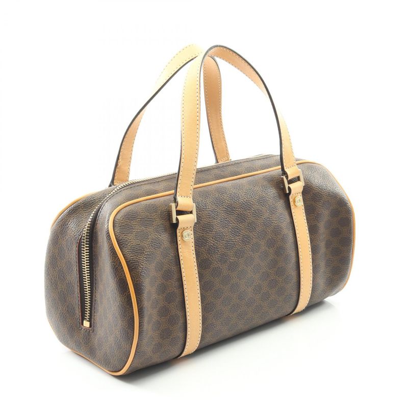 Celine Handbag Macadam Dark Brown Natural Canvas Leather