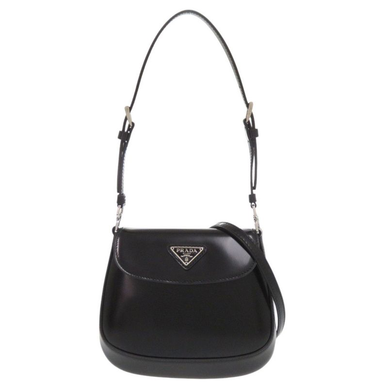 Prada Spazzolato Triangle Logo Leather Black 2-Way Shoulder Bag