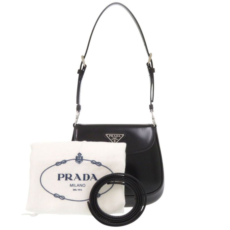 Prada Spazzolato Triangle Logo Leather Black 2-Way Shoulder Bag