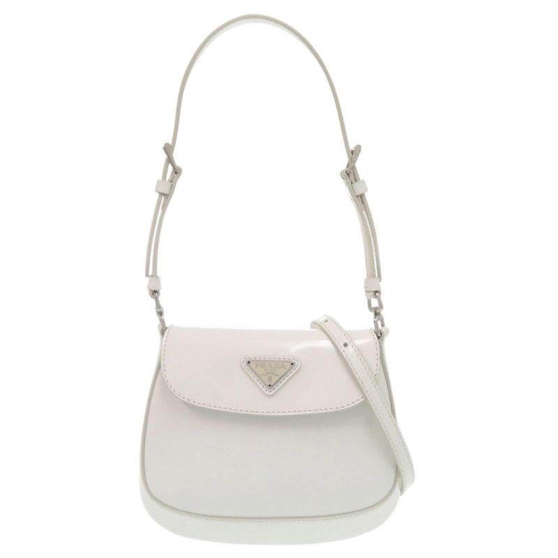 Prada Spazzolato Triangle Logo Leather White 2-Way Shoulder Bag