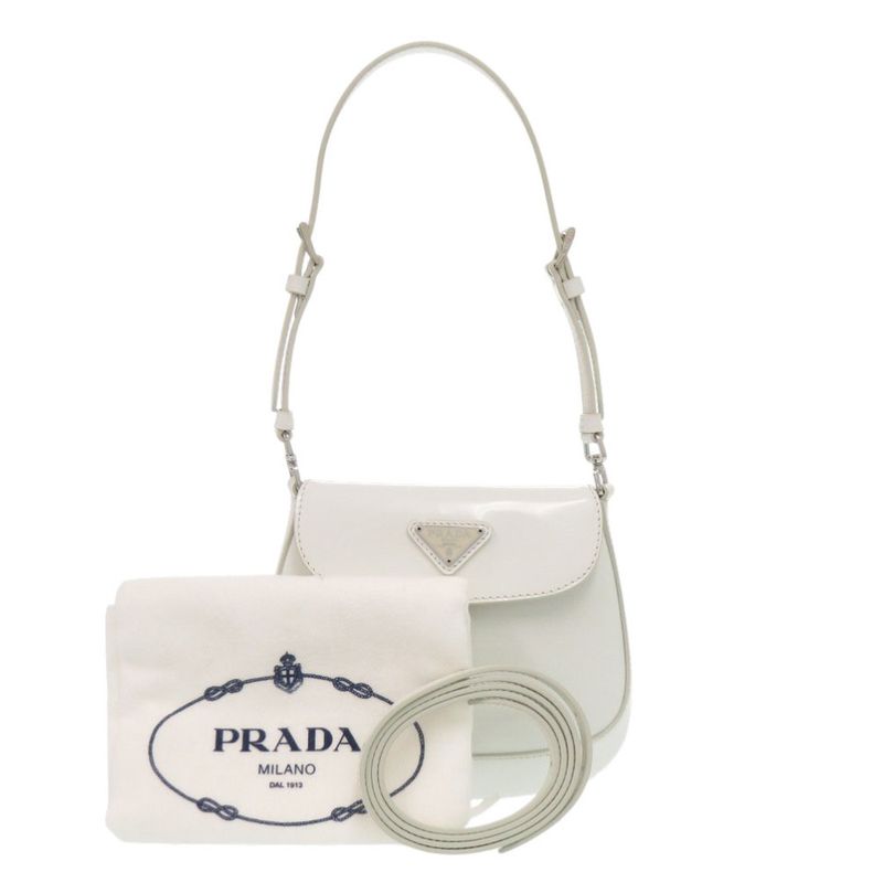 Prada Spazzolato Triangle Logo Leather White 2-Way Shoulder Bag