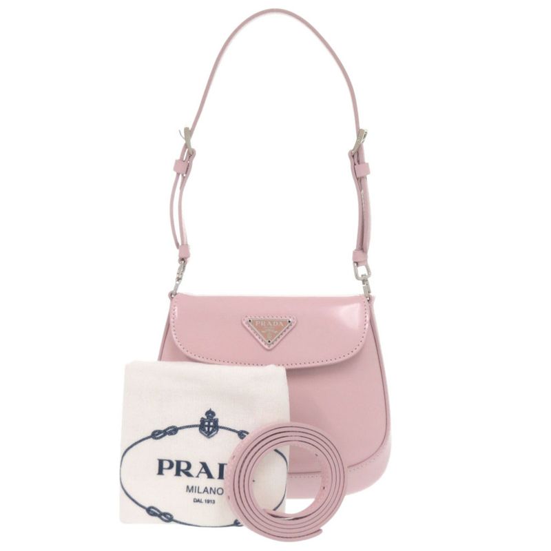 Prada Spazzolato Triangle Logo Leather Pink 2-Way Shoulder Bag