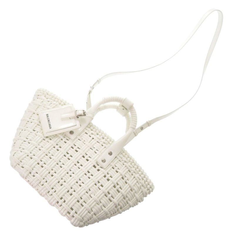Balenciaga 2-Way Bistro XS Patent Leather White Handbag Basket Bag
