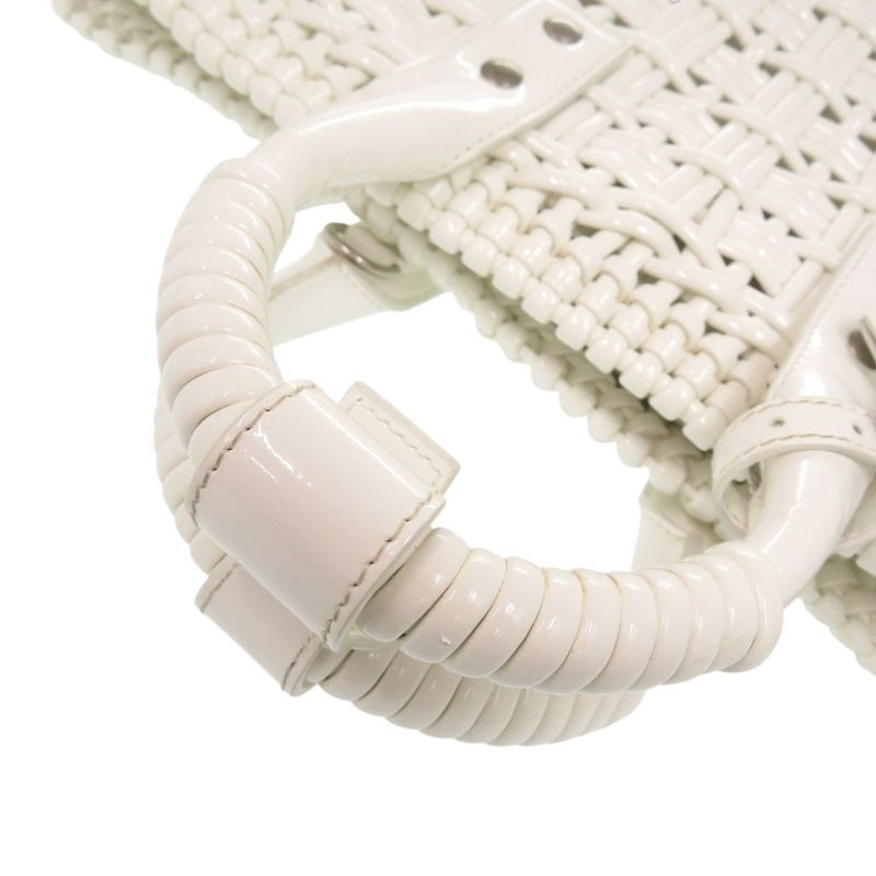 Balenciaga 2-Way Bistro XS Patent Leather White Handbag Basket Bag