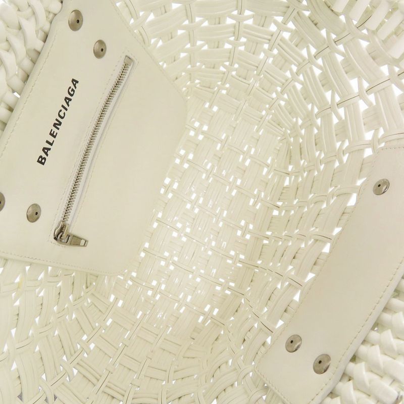 Balenciaga 2-Way Bistro XS Patent Leather White Handbag Basket Bag