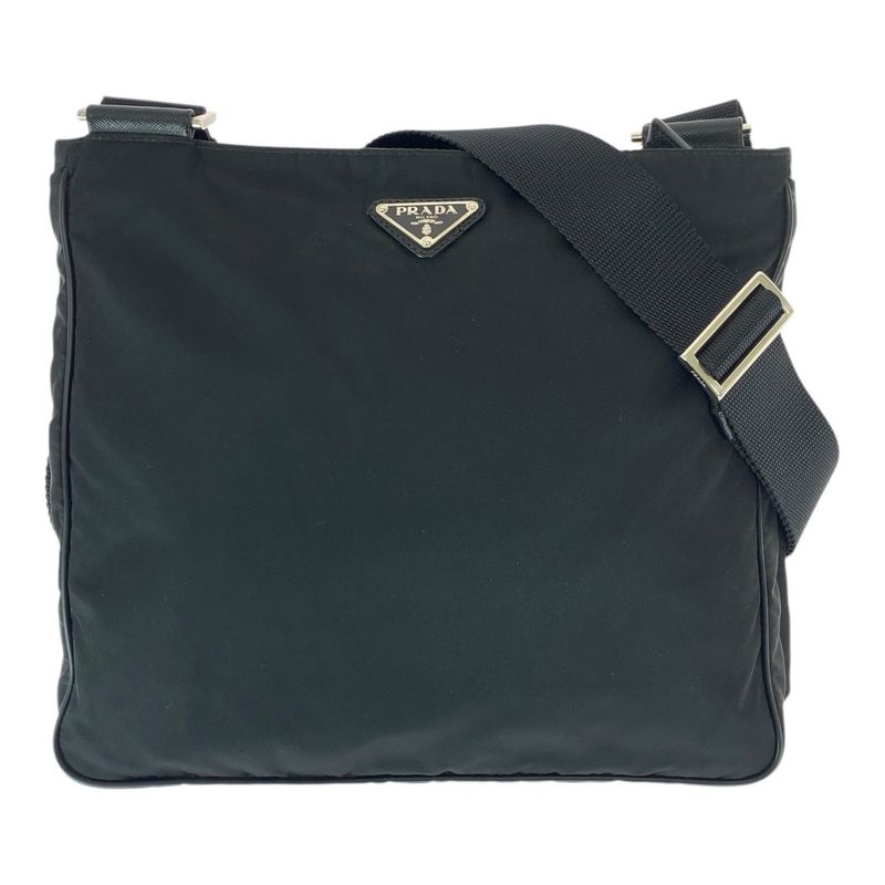 Prada Tessuto Black Silver Nylon Shoulder Bag