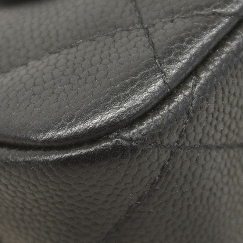 Chanel Shoulder Bag Mini Quilted Caviar Leather Black Gold