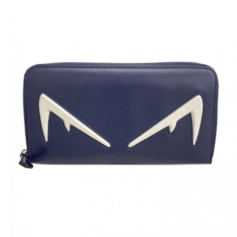 Fendi Wallet Monster Star Leather Navy Silver