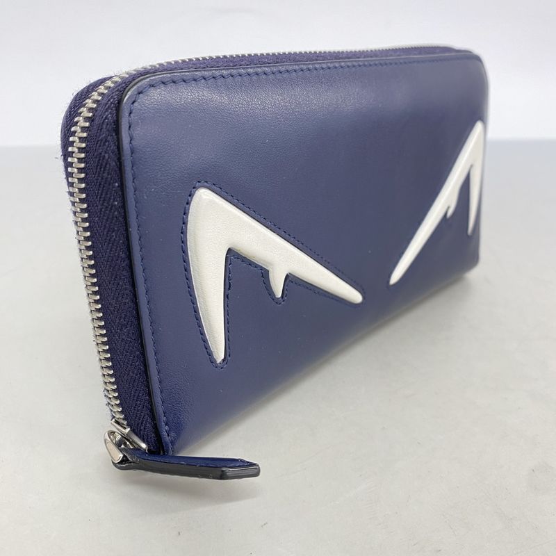 Fendi Wallet Monster Star Leather Navy Silver