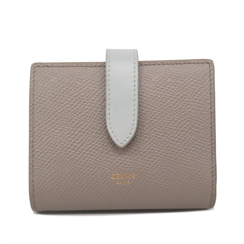 Celine Trifold Wallet Leather Gray Gold