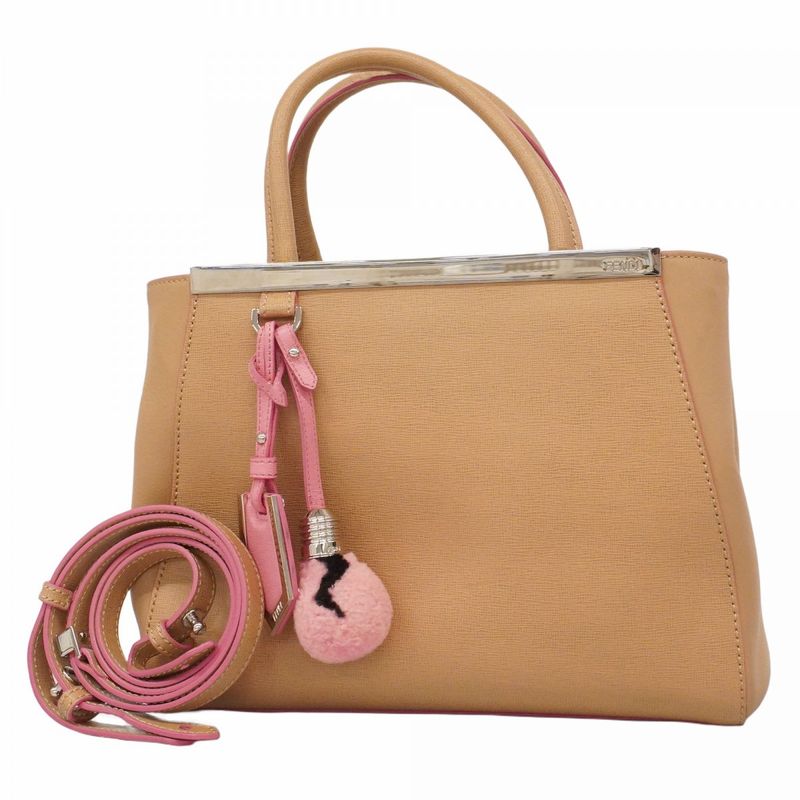 Fendi Handbag Toujour Leather Beige Pink Silver 2-Way Bag