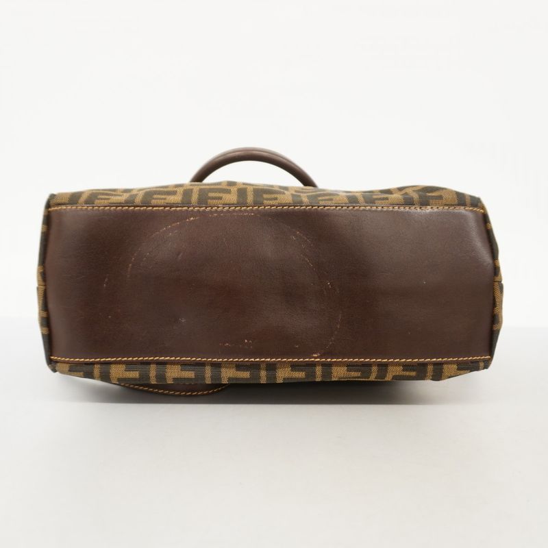 Fendi Handbag Zucca Nylon Canvas Brown Gold 2-Way Bag