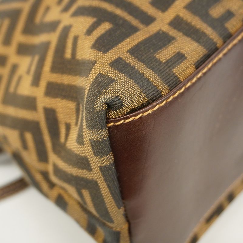 Fendi Handbag Zucca Nylon Canvas Brown Gold 2-Way Bag