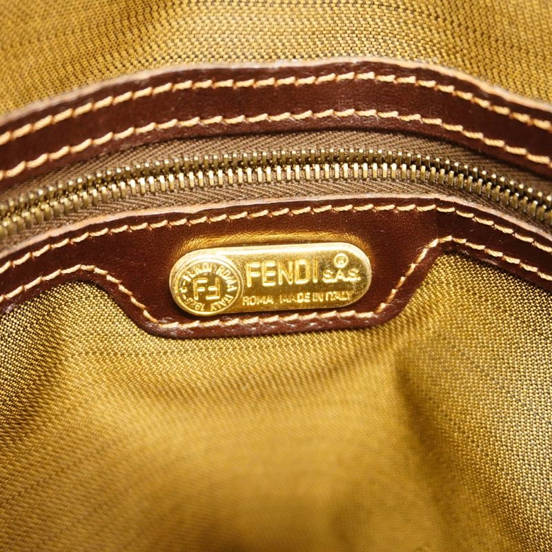 Fendi Handbag Zucca Nylon Canvas Brown Gold 2-Way Bag