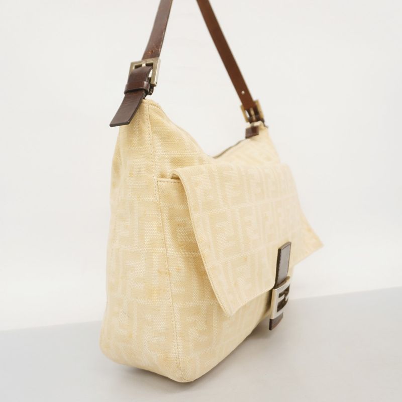 Fendi Shoulder Bag Zucca Canvas Beige Brown Silver
