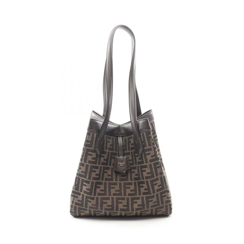 Fendi Tote Origami Medium Black Brown Canvas Leather