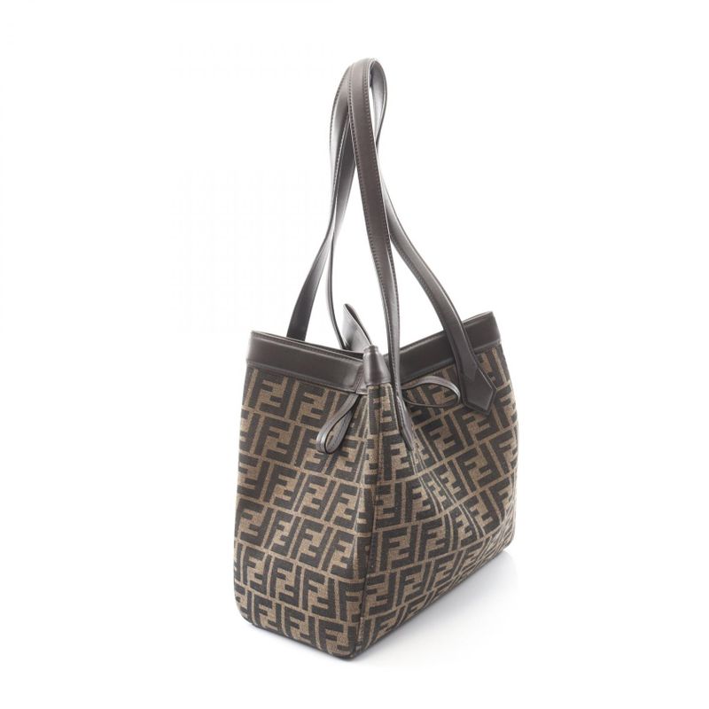 Fendi Tote Origami Medium Black Brown Canvas Leather