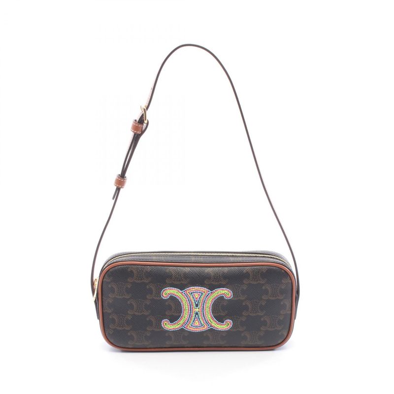 Celine Shoulder Bag Cuill Triomphe Mini Black Brown Multi