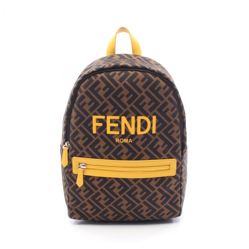 Fendi Backpack Zucca Black Brown Yellow Nylon Leather