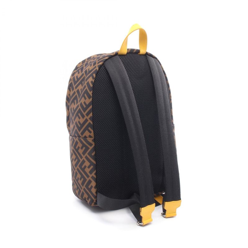 Fendi Backpack Zucca Black Brown Yellow Nylon Leather