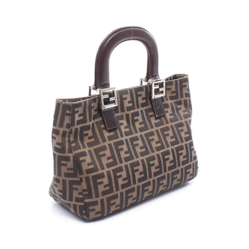 Fendi Handbag Zucca Black Brown Canvas Leather
