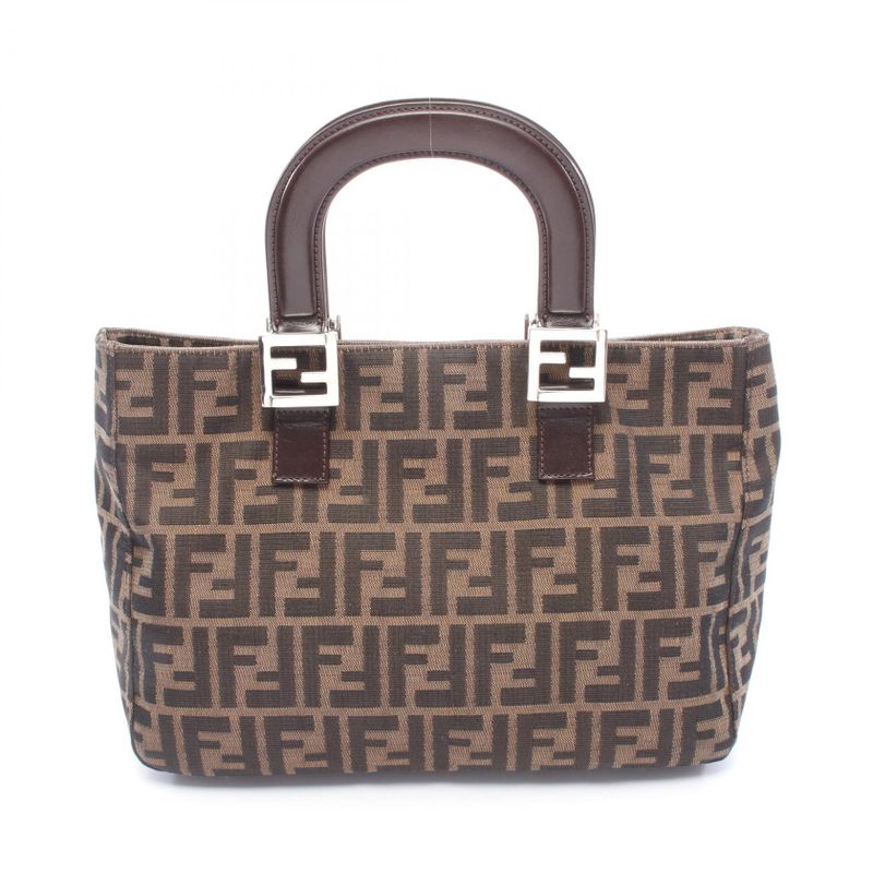 Fendi Handbag Zucca Black Brown Canvas Leather