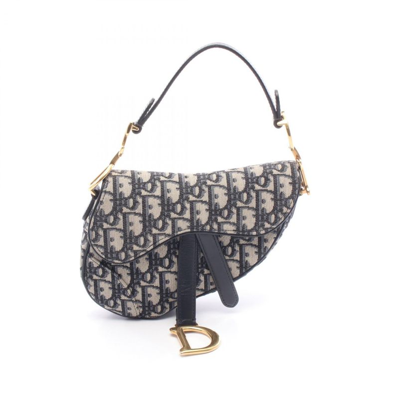 Dior Handbag Saddle Oblique Navy Canvas Leather Business Bags Mini