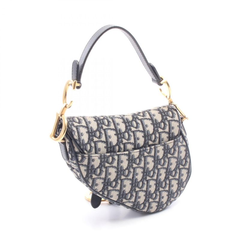Dior Handbag Saddle Oblique Navy Canvas Leather Business Bags Mini