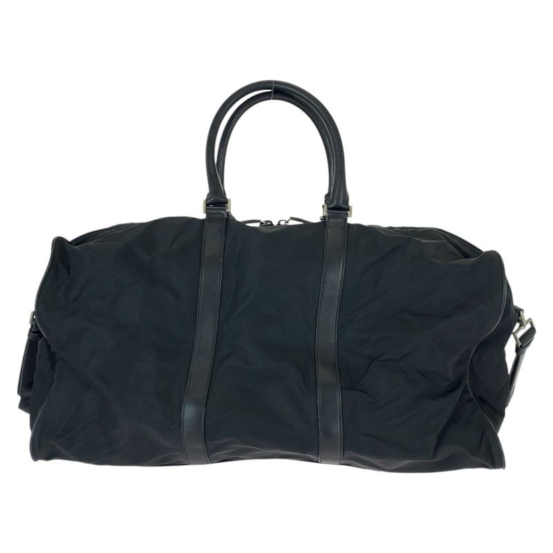 Prada Tessuto Saffiano Black Silver Nylon Leather Boston Bag Travel