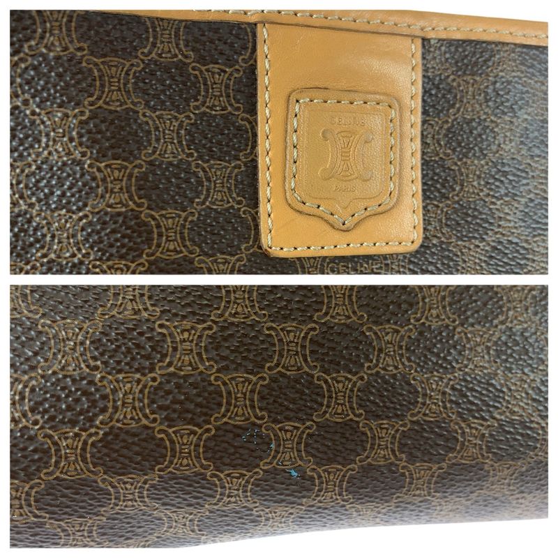 Celine Macadam Brown Gold Leather Clutch