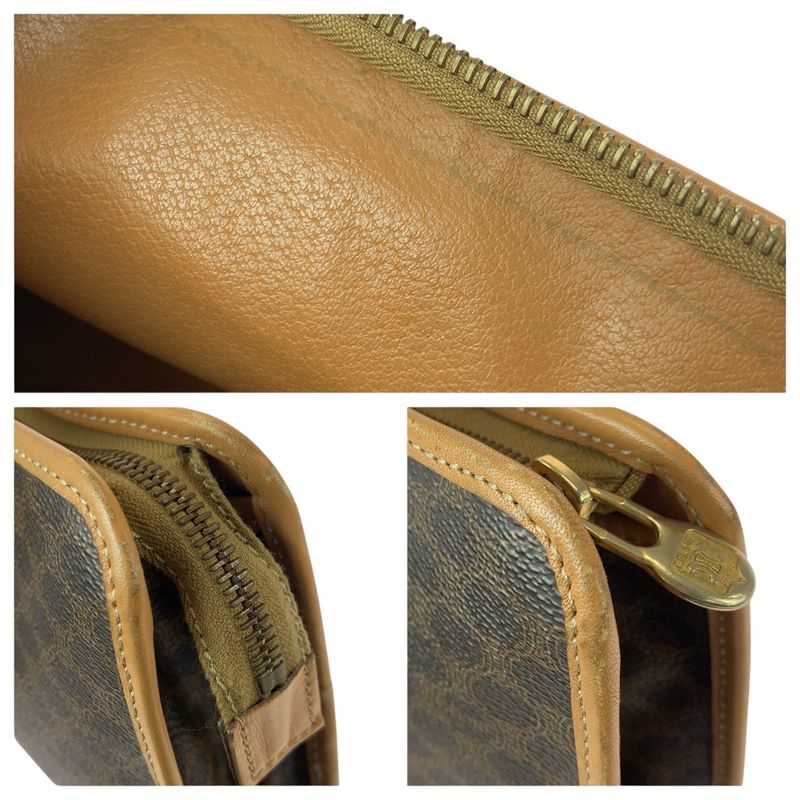 Celine Macadam Brown Gold Leather Clutch