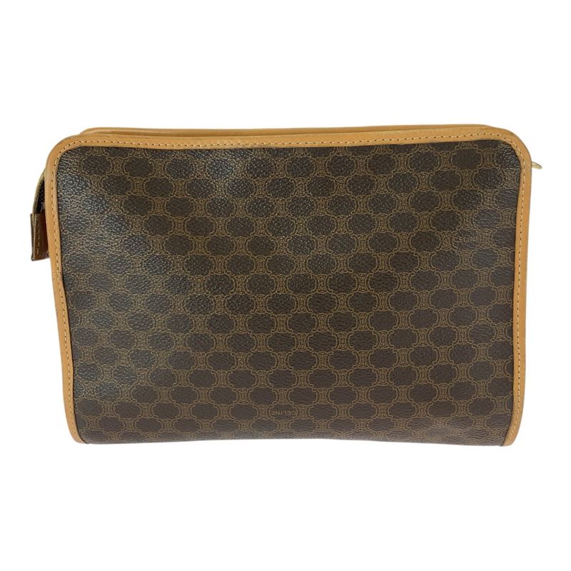 Celine Macadam Brown Gold Leather Clutch