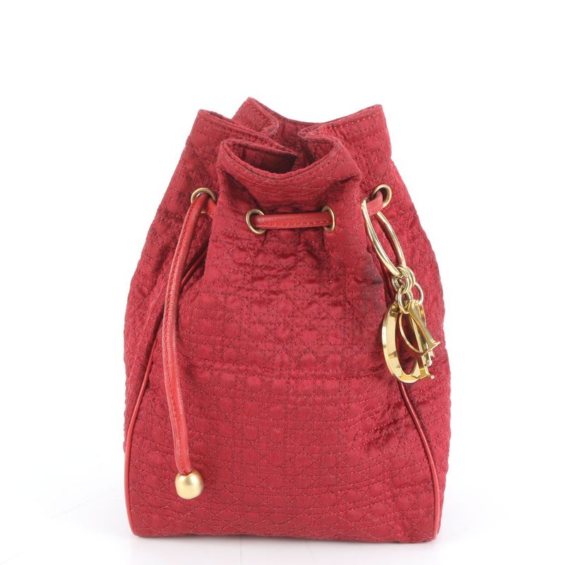 Dior Cannage Pouch Drawstring Hand Red Rem