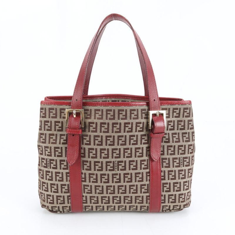 Fendi FF Zucchino Leather Handbag Tote Gold Eee