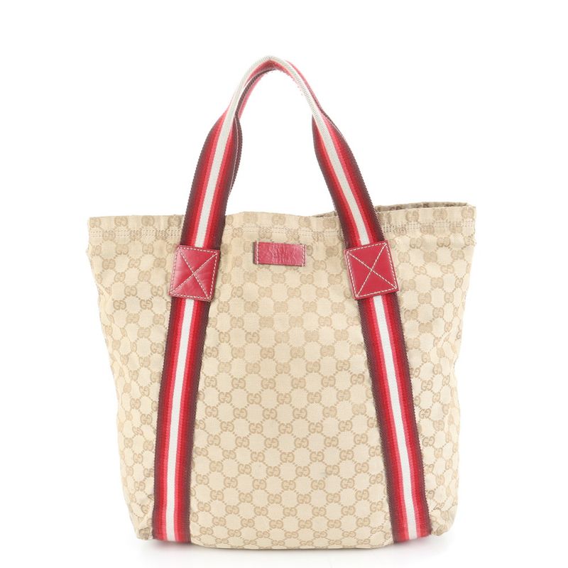 Gucci GG Canvas Web Stripe Leather Tote Shoulder Business Commuting