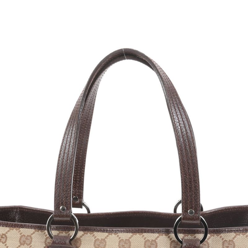 Gucci GG Canvas Leather Tote Shoulder Hand Brown