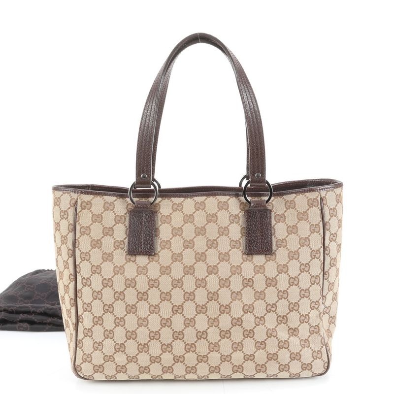 Gucci GG Canvas Leather Tote Shoulder Hand Brown