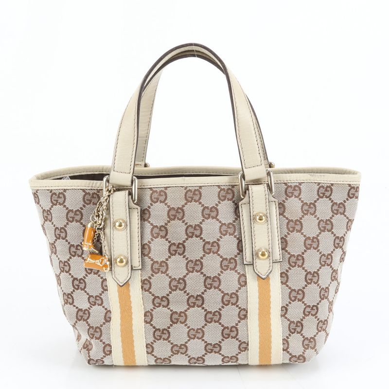 Gucci GG Canvas Sherry Line Leather Handbag Tote